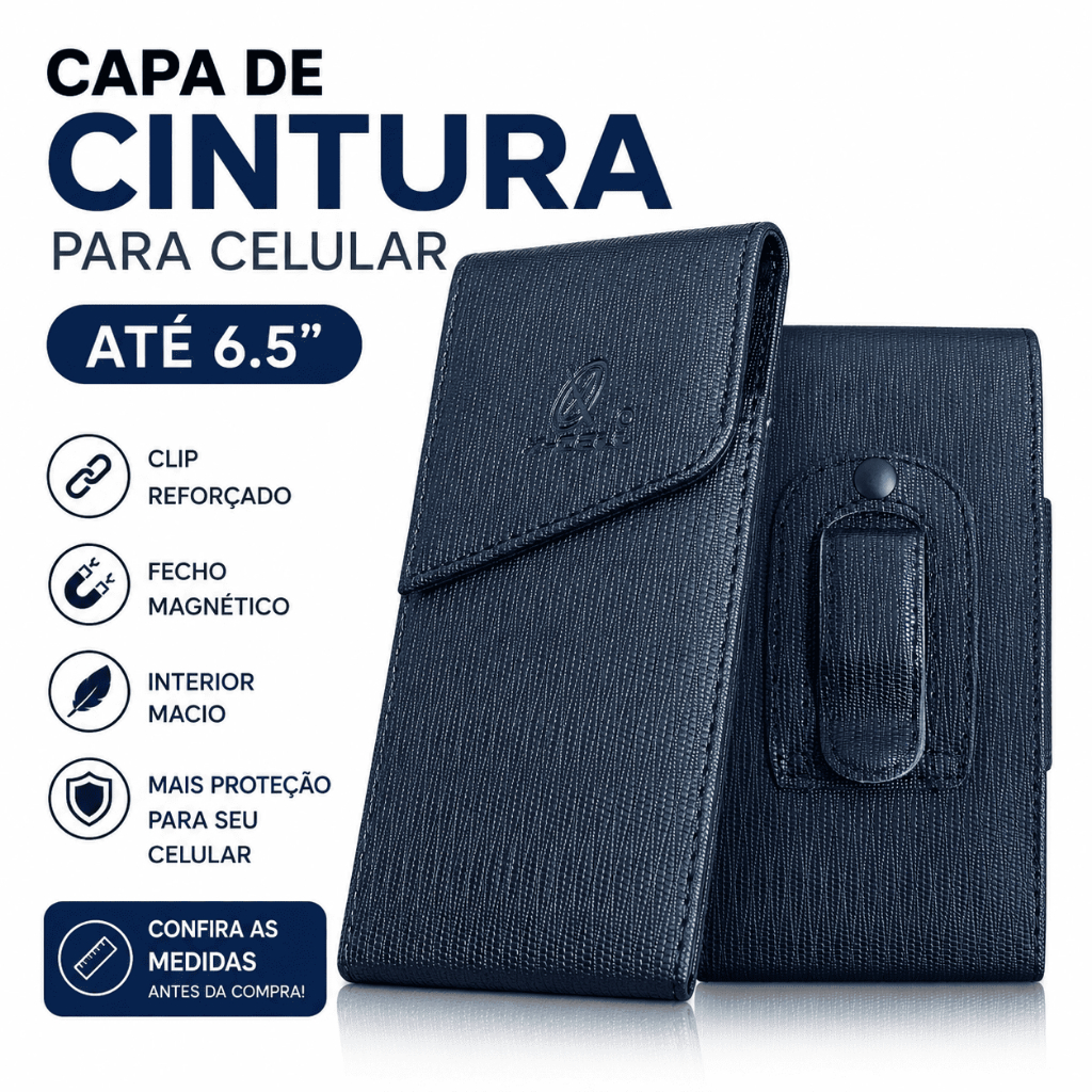 Capa Celular De Cinta Couro Sintético Tam 6.4 Polegadas Clip Vertical Suporte