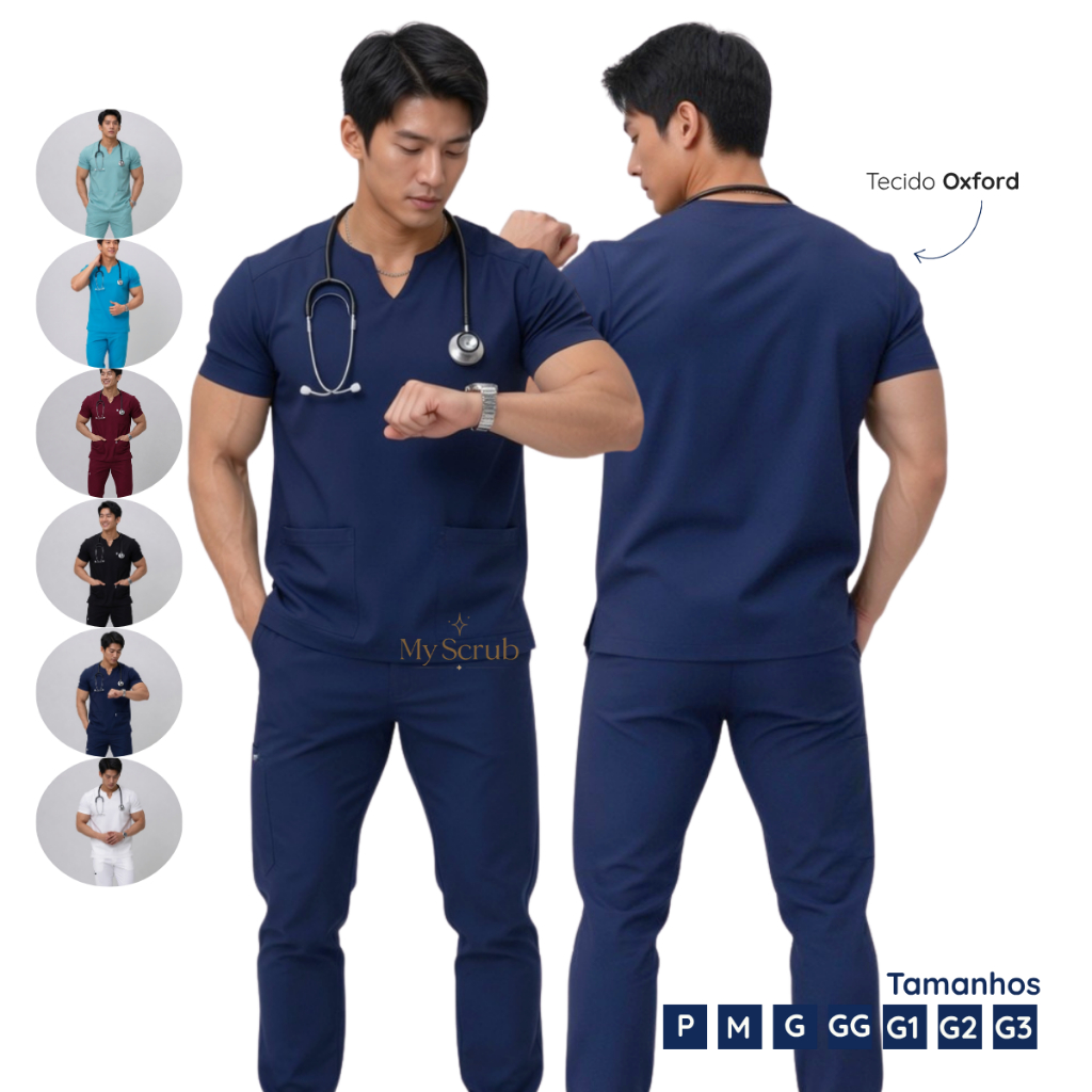 Scrubs Conjunto Pijama Cirúrgico Masculino Enfermagem Blusa E Calça Hospitalar OXFORD -ISRAEL