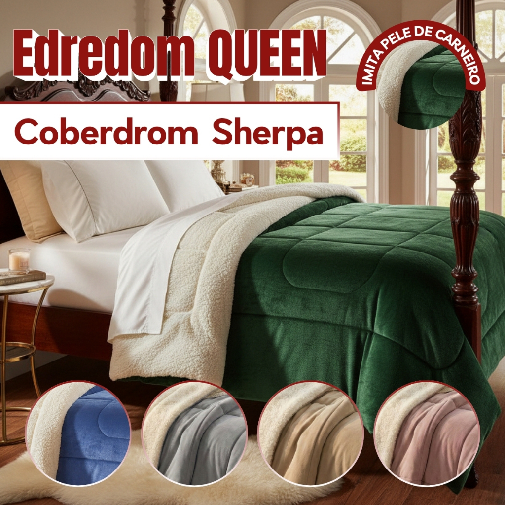 Edredom Coberdrom Casal Queen Dupla Face com Sherpa Pele de Carneiro Grosso Macio e Quente