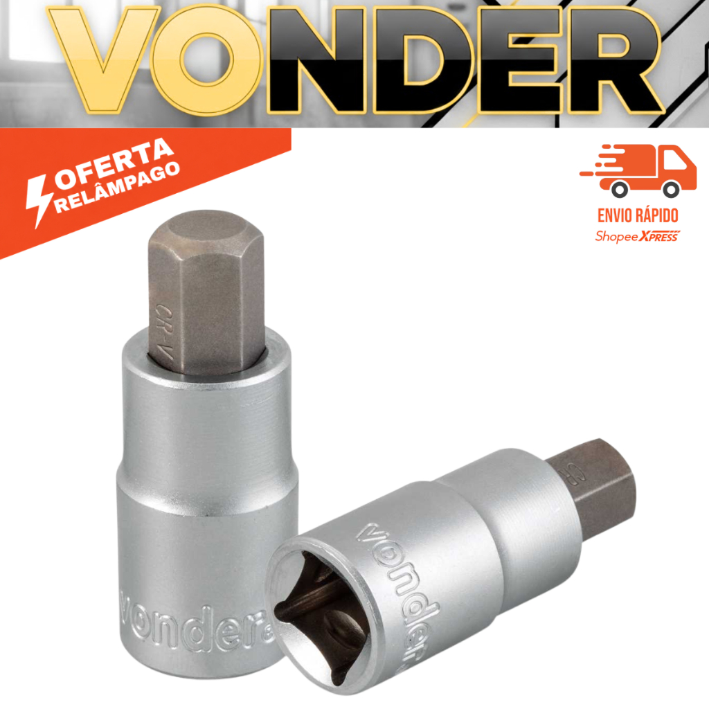 Soquete Hexagonal 12 mm Encaixe De 1/2" - Vonder Aço Cromo Vanádio Resistente