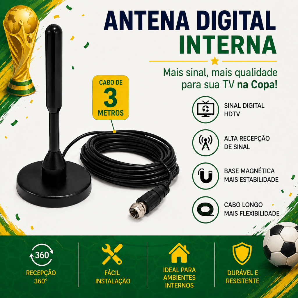 Antena Digital para TV | Imagem HD e Instalação Fácil | Alta Sensibilidade e Alcance