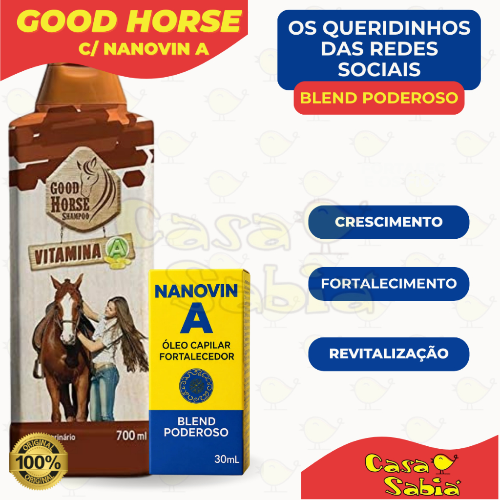 Shampoo Good Horse + Nanovin A Óleo Capilar Fortalecedor 30ml Crescimento Brilho Força