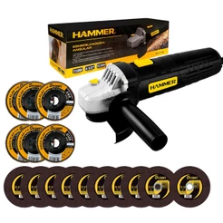 Esmerilhadeira Lixadeira Angular 4.1/2 Pol 115Mm Hammer Com Kit Discos Corte Flaps G60 G120
