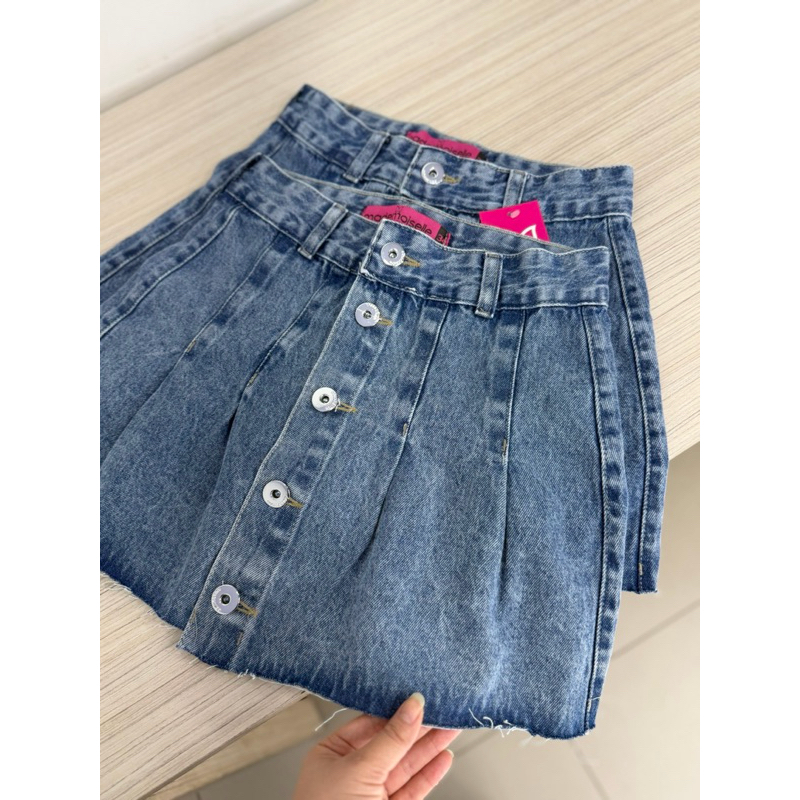Saia Jeans Feminina Godê Plissada Colegial Cintura Alta- Sem Elastano- São João| Festa Junina