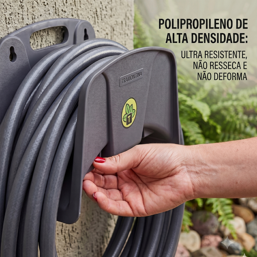 Suporte de Mangueira Tramontina Parede Plástico Reforçado Até 35 m Kit parafusos Buchas Organização