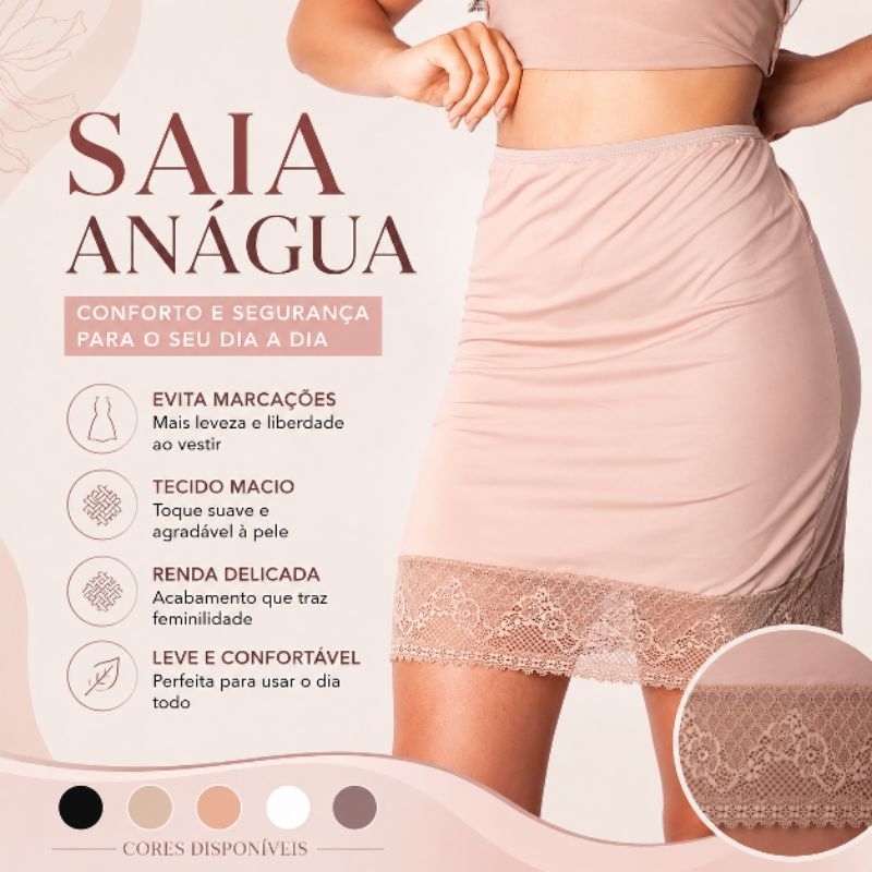 Kit Com 2 Saia anágua segunda pele com renda leve, confortável e elegante 💕✨🖤