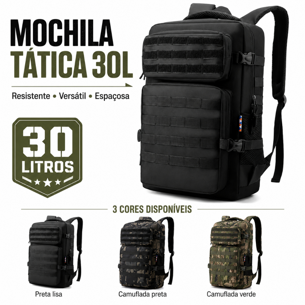 Mochila Tática Militar Impermeável 30 Litros Reforçada Camping Trilha Viagem Notebook Masculina Feminina