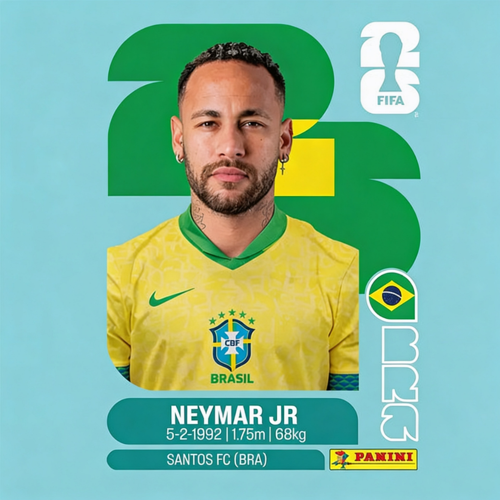 Kit 5 Figurinhas Neymar Álbum Copa 2026 Brasil Limitado