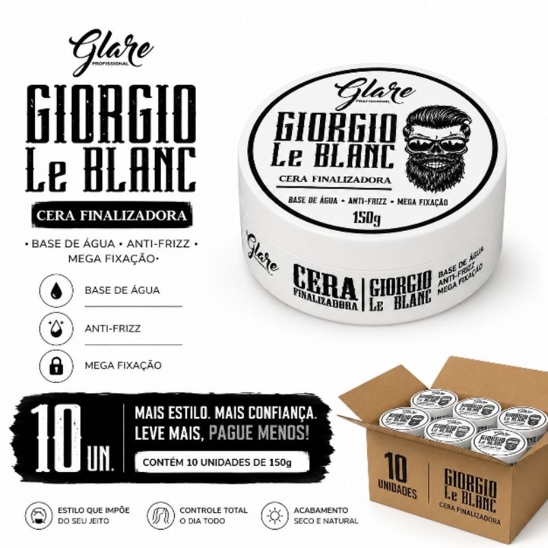 Kit Pomada Modeladora Incolor 10 unidades 150g - Fixação Forte e Acabamento Brilhante - Giorgio Le Blanc