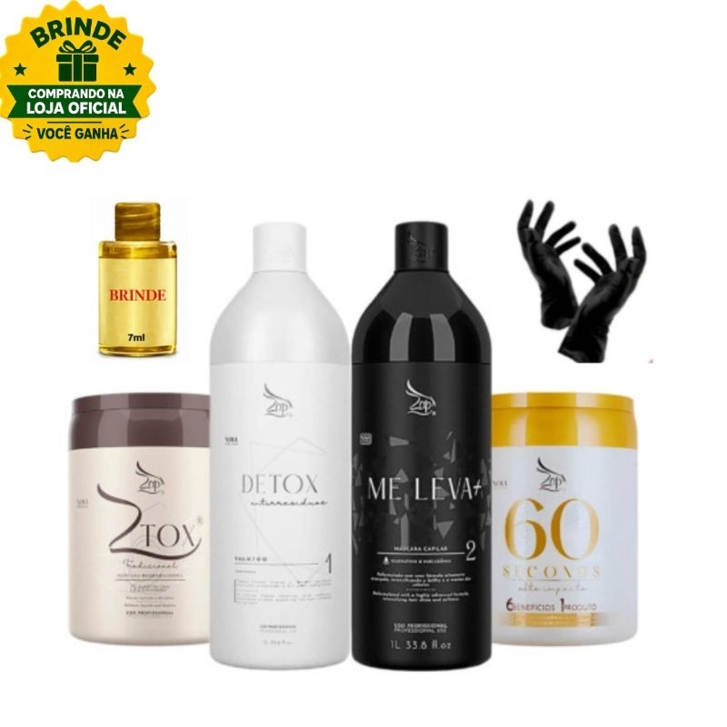 Kit Completo Zap Ztox + Progressiva Leva+ + Shampoo Detox +Máscara 60 seconds Hidratação