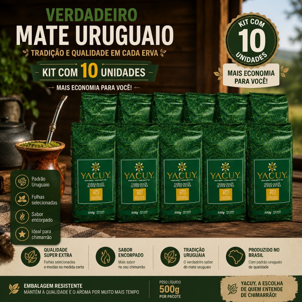 Kit 10 Erva Mate Padrão Uruguaio Yacuy 500g