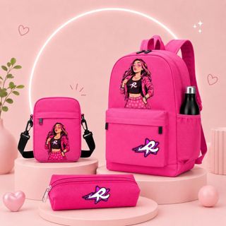 Conjunto de Mochila+Mini bag+Estojo Estampas Turma Dos Rosas Com Tres Cores Disponiveis