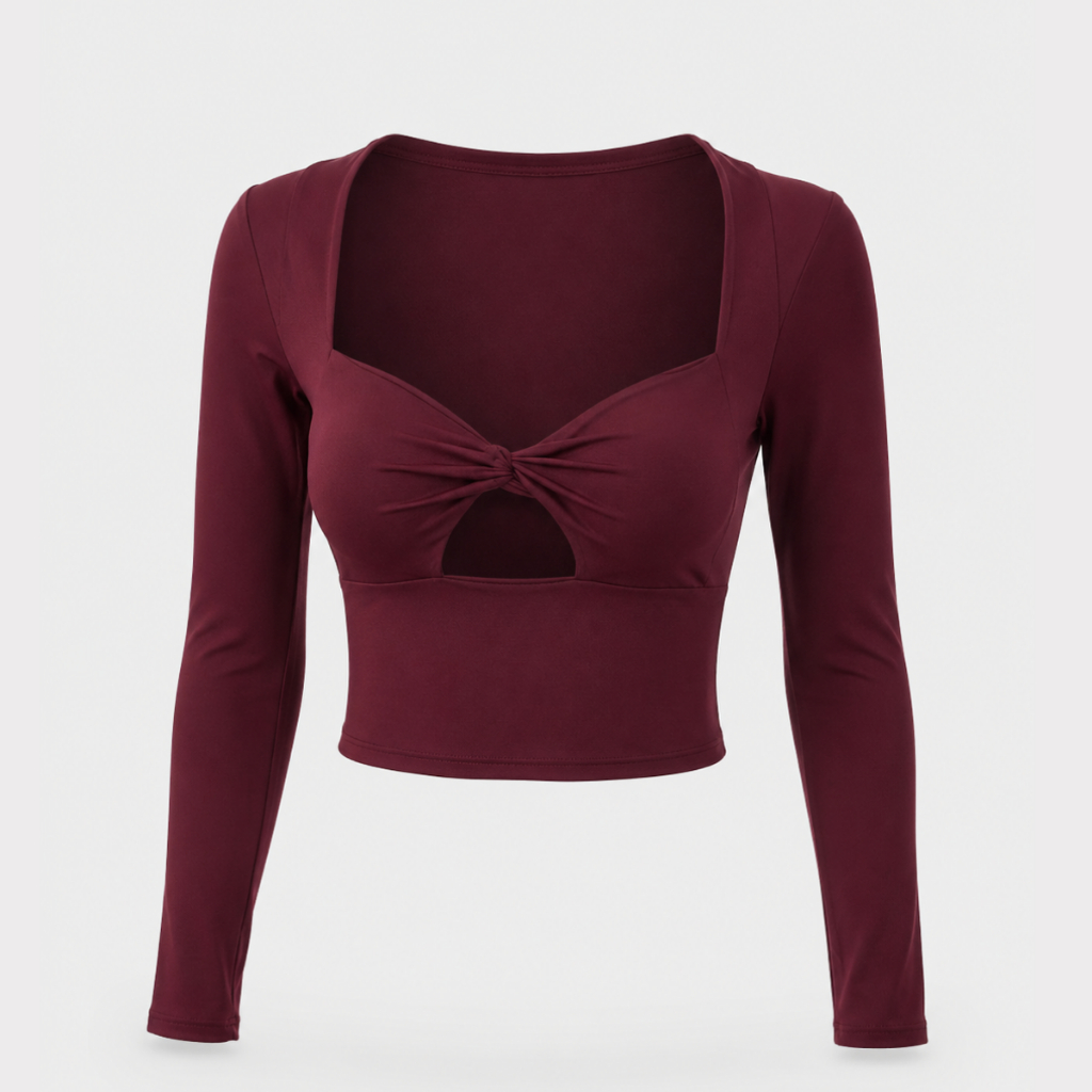 Blusinha Cropped Nó Manga Longa Com Abertura Frontal Moda Gringa Suplex
