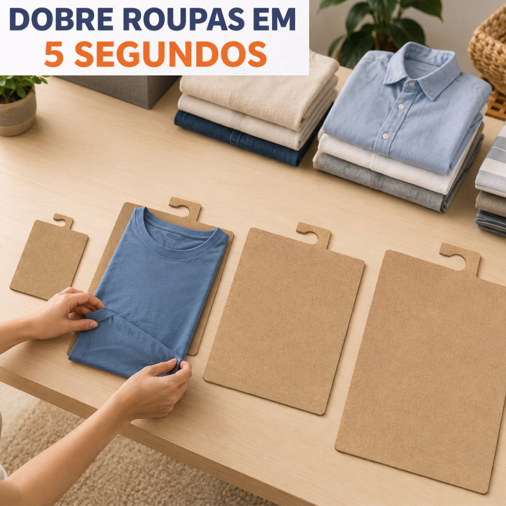 Kit 4 Gabarito para Dobrar Roupa MDF Crua Organizador de Roupas e Dobrador de Camisetas