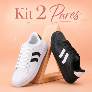 Combo 2 Pares Tênis Feminino Casual Urbano Moda Confortável Trabalho Passeio