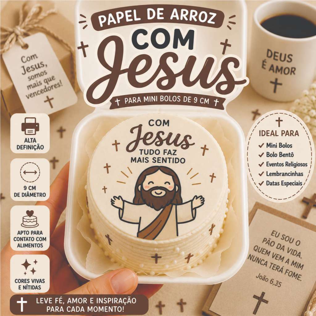 Papel de arroz Flork Meme Jesus Eucaristia Batizado Bento Cake Bentô 9 cm