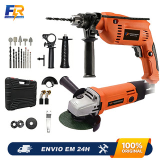 Kit Ferramenta Profissional Furadeira 1000W + Esmerilhadeira 900W Maleta para Reforma e M…
