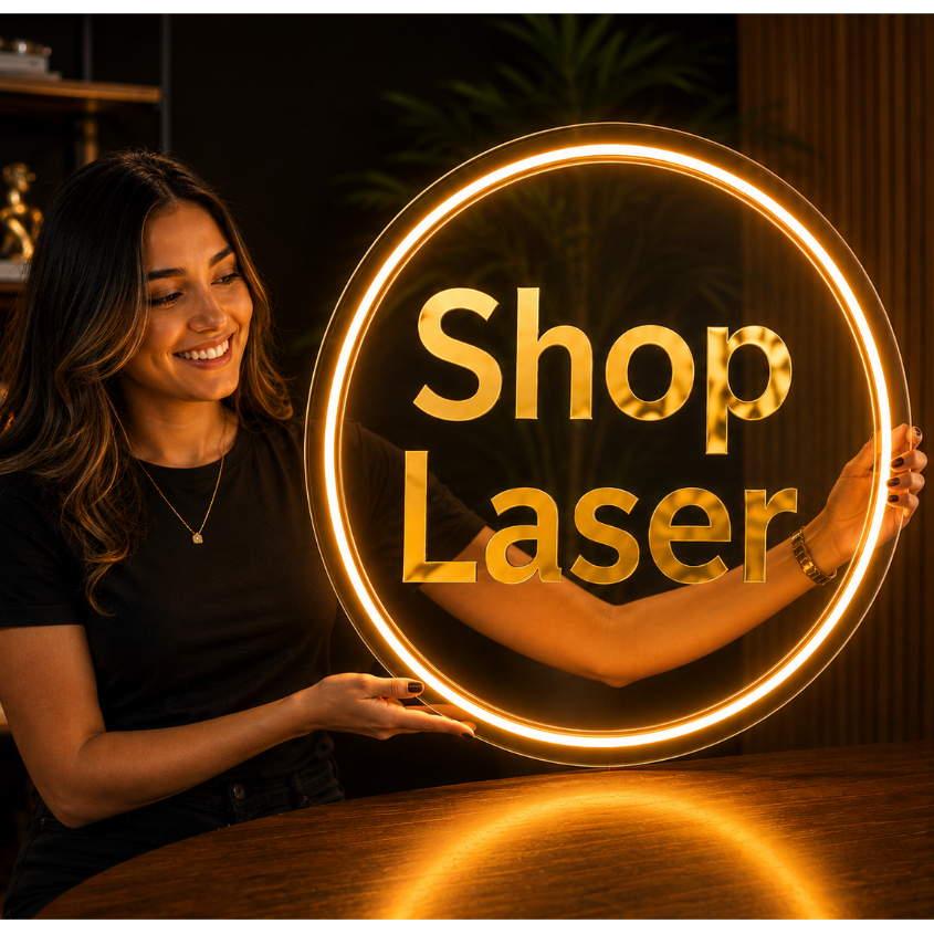 Placa Acrílico Letreiro Neon LED Redonda 3D Acrílico com sua Logomarca