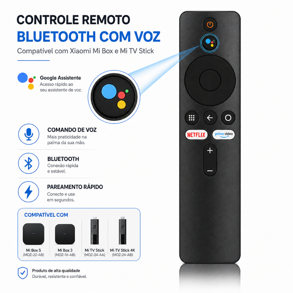Controle Remoto Bluetooth com Voz Compatível Mi Box S, Mi Box 3 e Mi TV Stick 4K