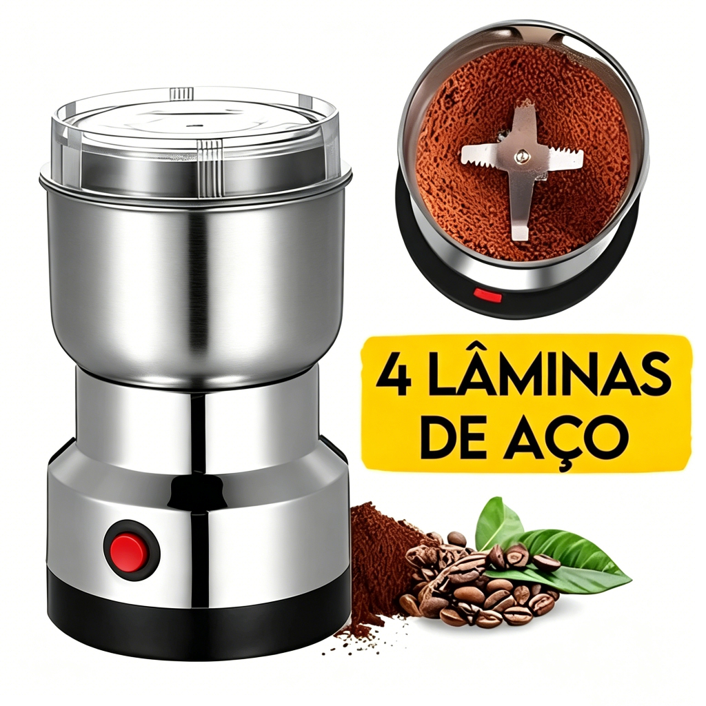 Moedor Multifuncional com 4 Lâminas de CaféGrão Sementes Elétrico Inox Portátil 110V/220V