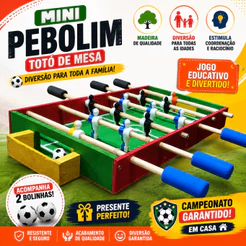 Mini Pebolim de Mesa Totó Infantil em Madeira com 2 Bolinhas Jogo Educativo Futebol de Mesa