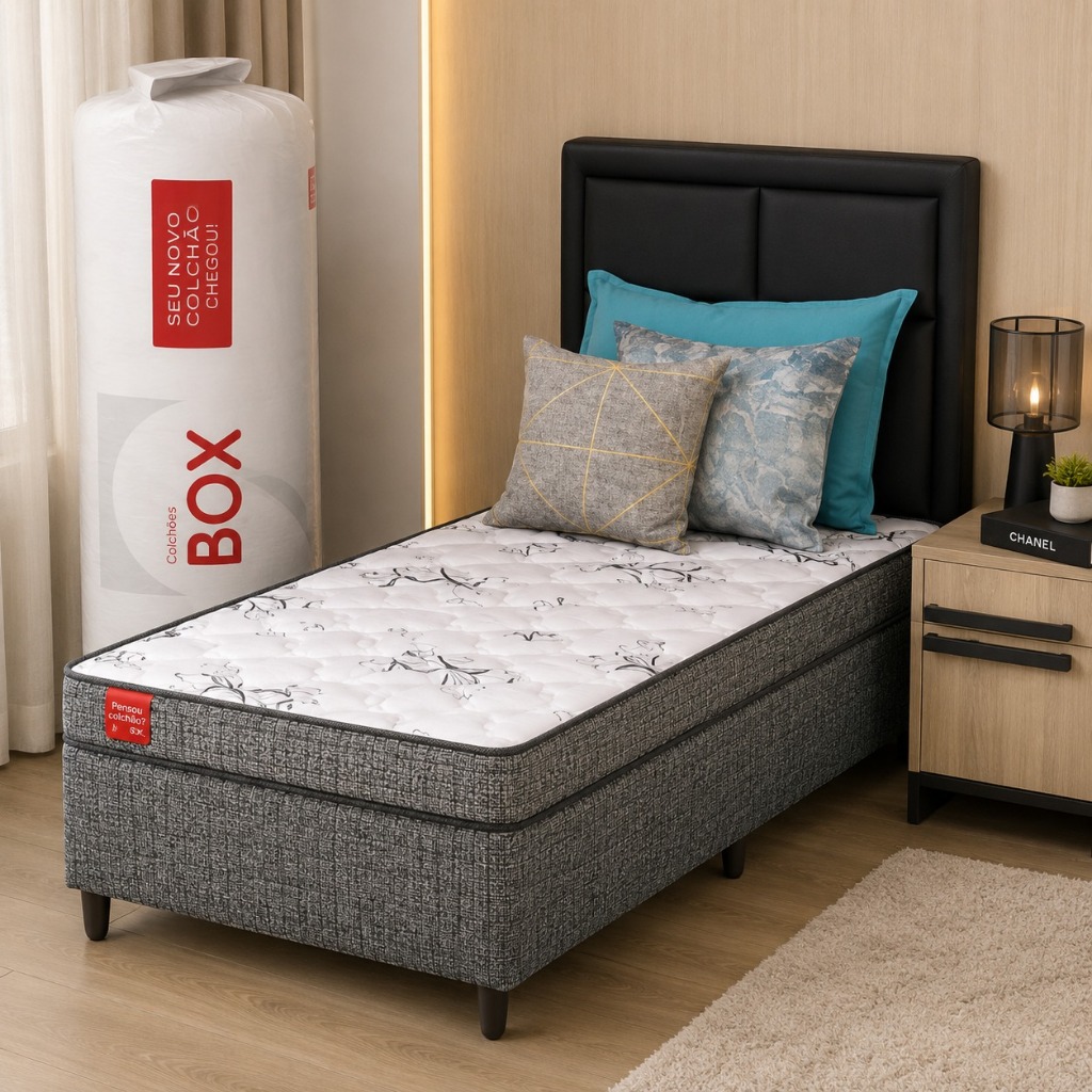 Colchão Solteiro Espuma D28 Box a Vácuo 88x188x14cm Confortável Resistente Pro Dormir Cama Solteiro