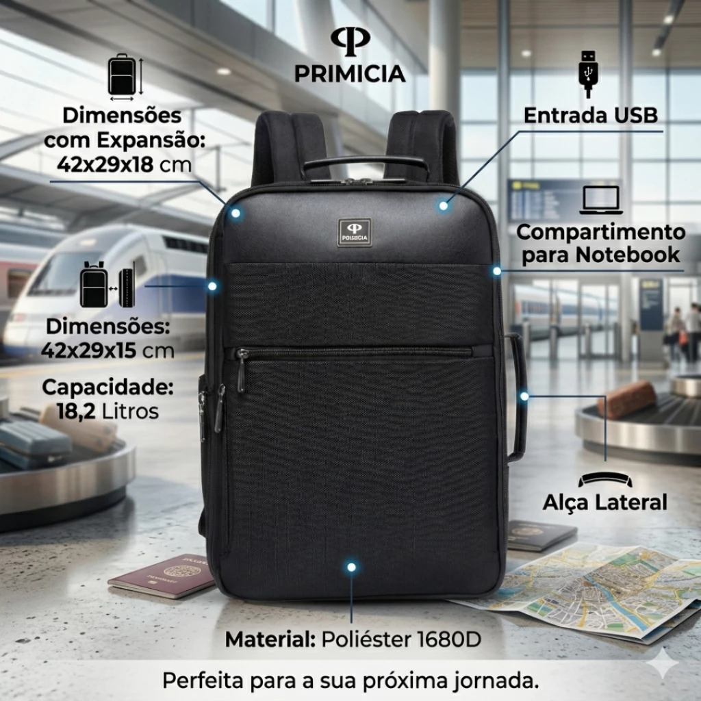 Mochila Pasta Executiva Masculina Primícia Reforçada Trabalho Viagem