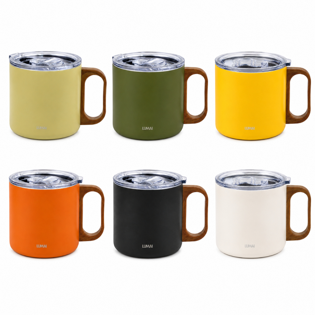 Caneca Térmica de Café Caraíva 350ml - Xicará de Inox e Parede Dupla - Com Tampa e Alça