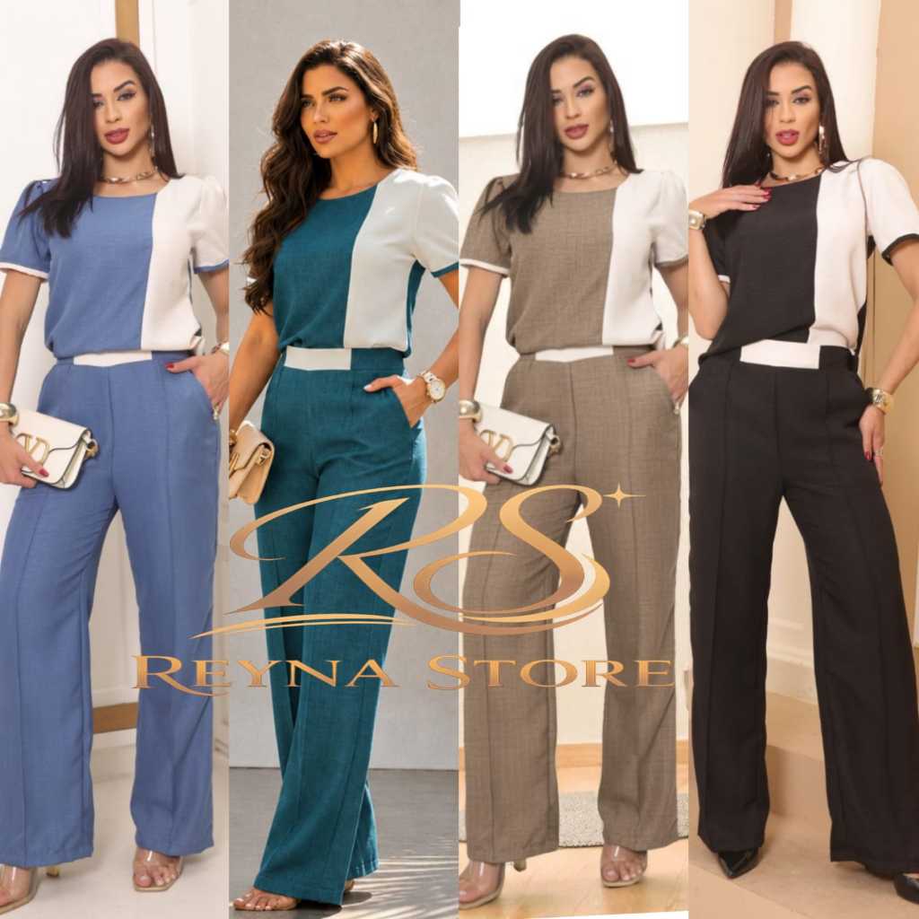 Conjunto feminino  Calça e Blusa  Elegante Confortável , Social e Festa, em (LINHO Milano melange )