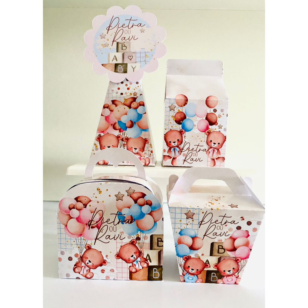 Kit Caixinhas Personalizados CHÁ REVELAÇÃO Lembrancinha Festa Infantil Caixinhas para festa - PEGUE E MONTE