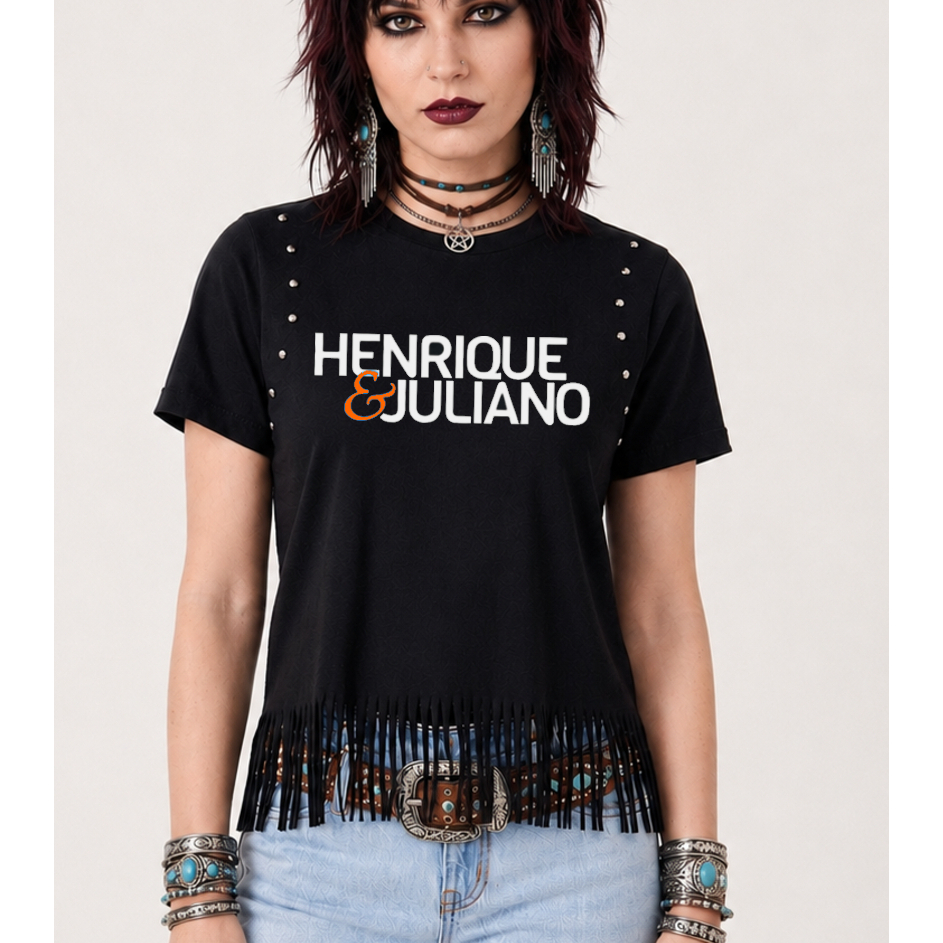 Camiseta Henrique e Juliano Dupla Sertaneja - Camiseta Com Franjas e Taxas
