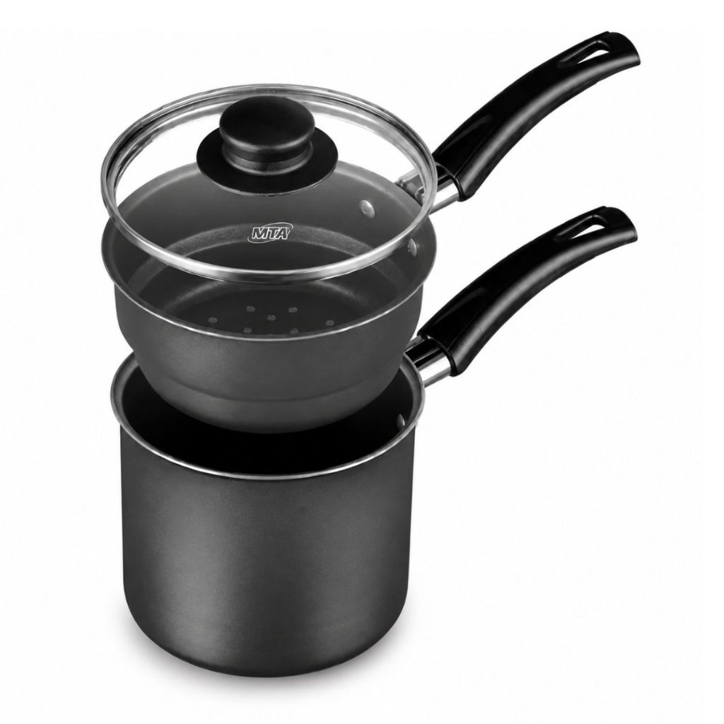 Mini Panela Cuscuzeira Vapor Antiaderente 12cm Grafite 2 Em 1 Tampa de Vidro MTA Alumínio Cozinha Fogão Gás Elétrico