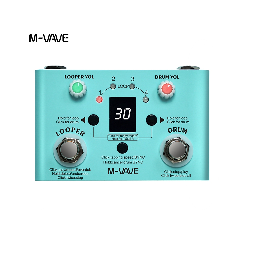 M-VAVE Lost Tempo V2 Drum Machines & Looper Pedal 30 baterias integradas 11 minutos de tempo de gravação Pedal