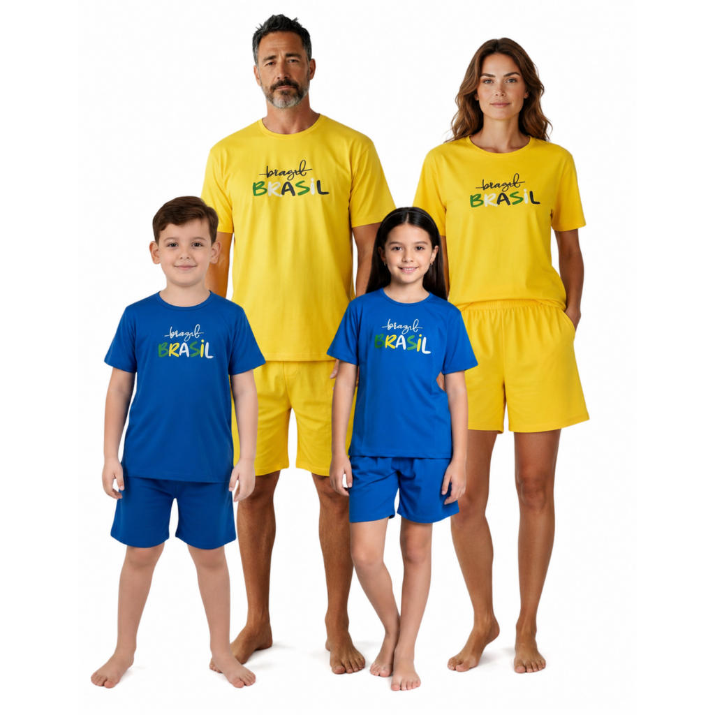Kit Familia Pijama Brasil Short e Manga Curta Compre Separadamente