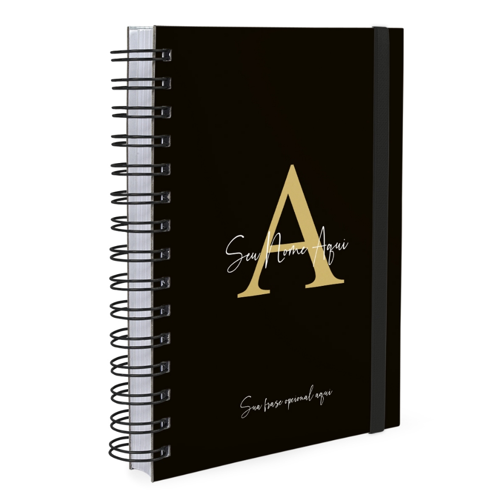 Agenda Plus 2027 Capa Dura Personalizada Moderna Letra Cores Preto Ouro
