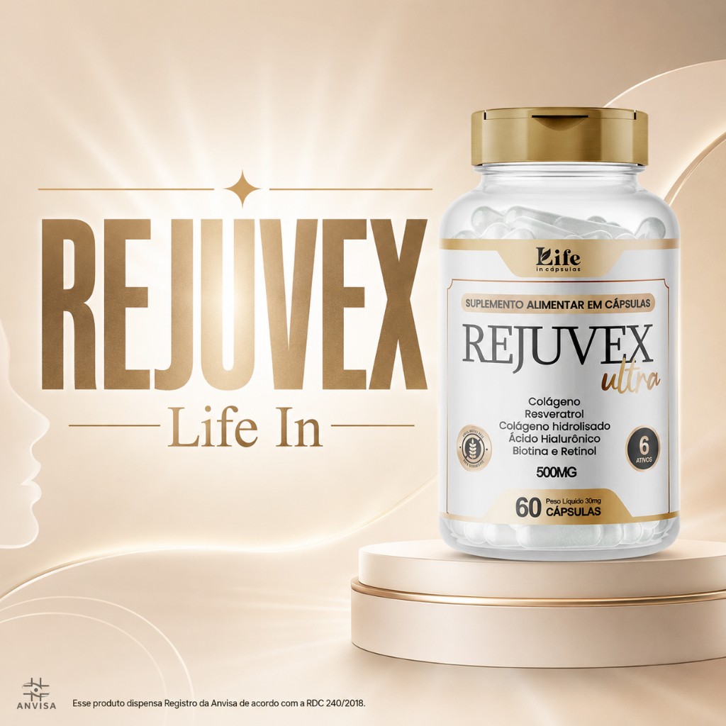 Rejuvex Ultra - 60 Cápsulas - Colágeno + Ácido Hialurônico - Resveratrol - Colágeno Hidrolisado