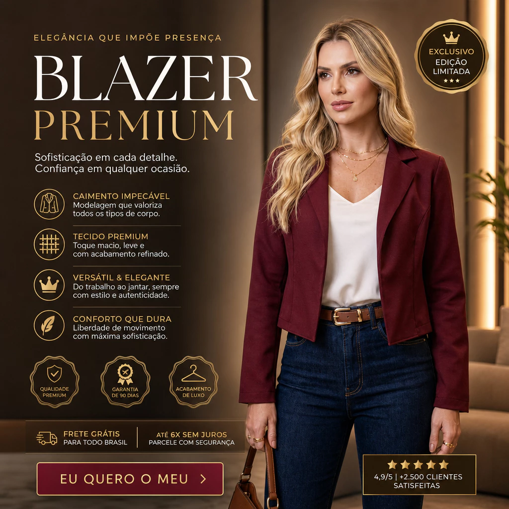 Blazer Alfaiataria Feminino Social Curto Elegante Veste Super Bem Acabamento Premium — imagem 1