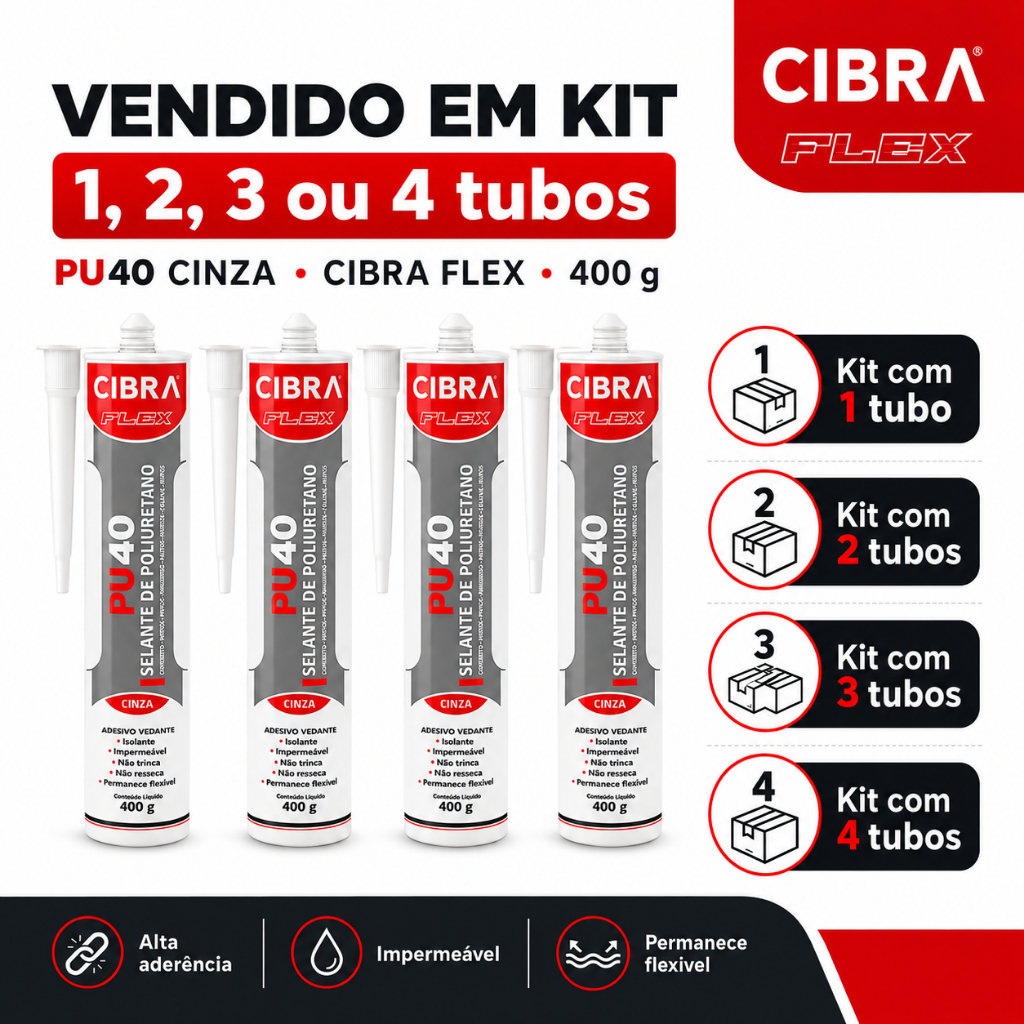 Selante PU 40 Cinza Cibra Flex 400g Cola Vedante Poliuretano Calha Rufo Janela Porta Construção