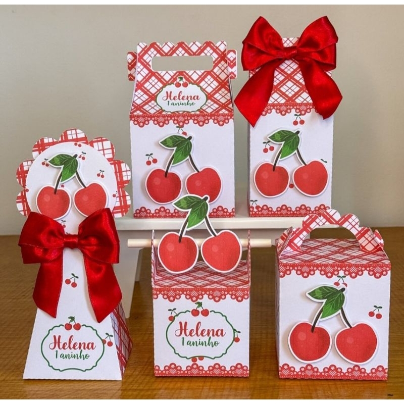 Kit Caixinhas Personalizadas Cerejinha/SEMI MONTADAS/Lembrancinhas Para Aniversário Cerejinha Menina