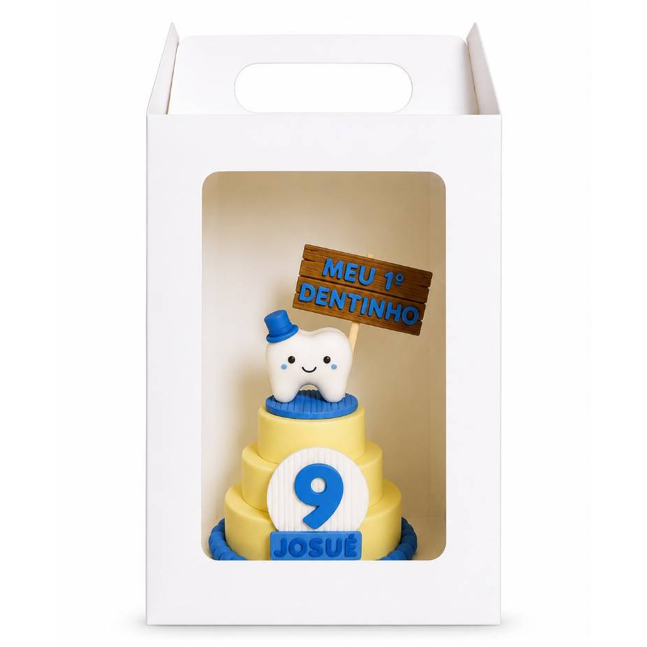 Embalagem Caixa Para Mini Bolo Alto / Panetone com Visor e Alça 23X16X16 cm