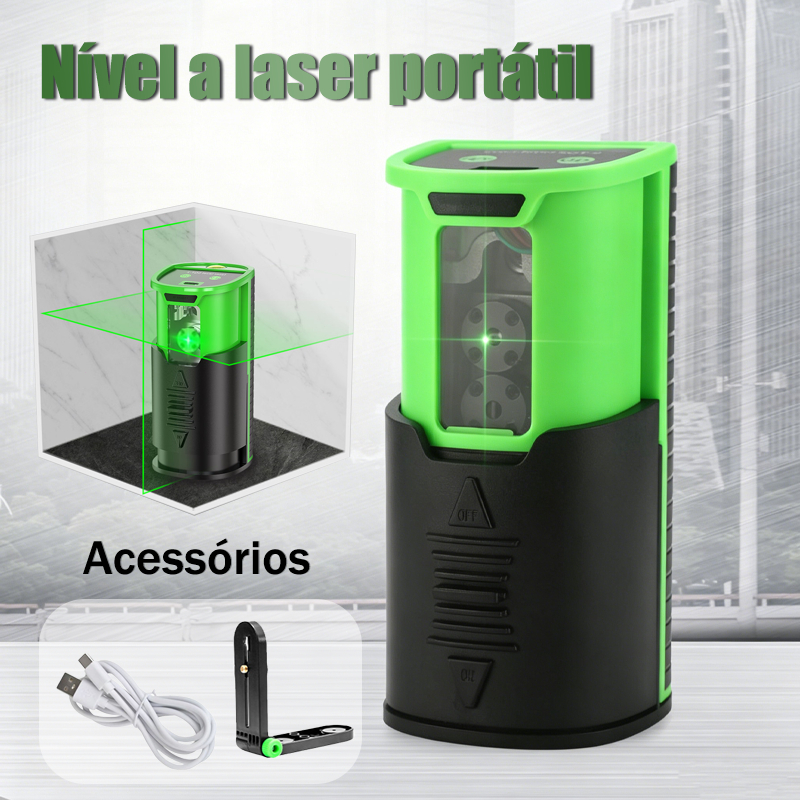 Mini nível a Laser Recarregável 20 Metros Com 2 Linhas de Nivelamento com Bip Sonoro Pratico e Fácil