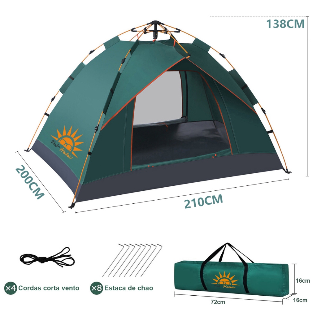 NEW HAWAII Barraca de Camping Automático 3-4 Pessoas Prova d'água,Barraca Acampamento 210*210*138cm