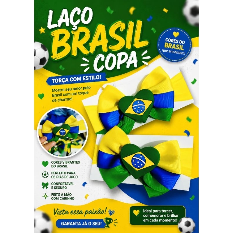 Laço Infantil Copa do Brasil 🇧🇷 | Faixa de Cabelo Bebê Torcida | Acessório Verde Amarelo Futebol laço azul e amarelo