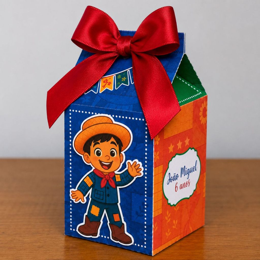 Kit 20 Caixa Milk Personalizada Festa Junina Menino Pegue e Monte Lembrancinha Aniversário Infantil