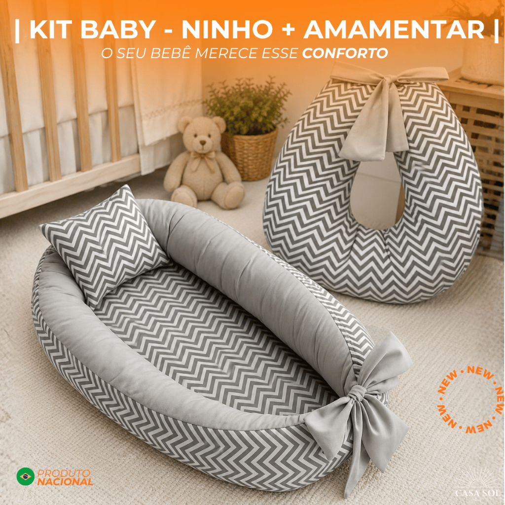 | KIT BABY - NINHO REDUTOR DE BERÇO + ALMOFADA AMAMENTAÇÃO | 100% ALGODÃO |