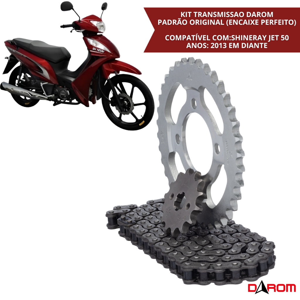 Kit Transmissão Completo Darom  Jet 50 Sundown Web 100  Phoenix 50 Corrente Coroa Pinhão Relação Moto Alta Qualidade