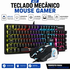 Kit Teclado Mecânico Mouse Gamer Switch Led Rgb 7 Cores Anti Ghosting Usb Pc Computador Notebook