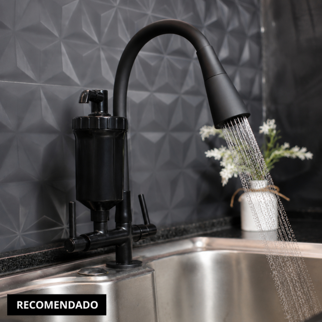Torneira Gourmet com Filtro Cozinha Bancada Preta Flexível 2 Jatos ABS Para Pia Mesa Alta e Moderna