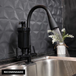 Torneira Gourmet com Filtro Cozinha Bancada Preta Flexível 2 Jatos ABS Para Pia Mesa Alta e Moderna