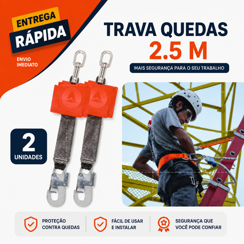Trava Quedas Retrátil 2,5M DeltaPlus Segurança Industrial Esportiva Rapel Montanhismo Escalada